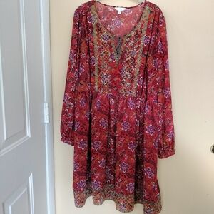 Floral Semi Sheer Embroided Dress XL Boho Festival Beach Concert Vacation